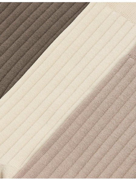 Marks & Spencer 3 páry rebrovaných ponožiek, s vysokým podielom egyptskej bavlny Marks & Spencer hnedá