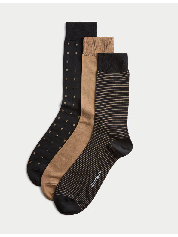 Marks & Spencer 3 ks ponožiek s mercerovanou bavlnou a rôznym vzorom Marks & Spencer čierna