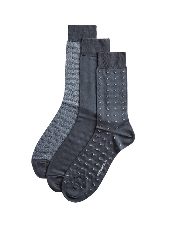 Marks & Spencer 3 ks ponožiek s mercerovanou bavlnou a rôznym vzorom Marks & Spencer námorná modrá