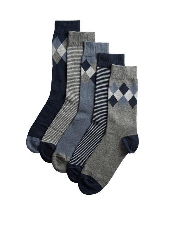 Marks & Spencer 5 párov ponožiek Argyle Cool & Fresh™ s vysokým podielom bavlny Marks & Spencer modrá