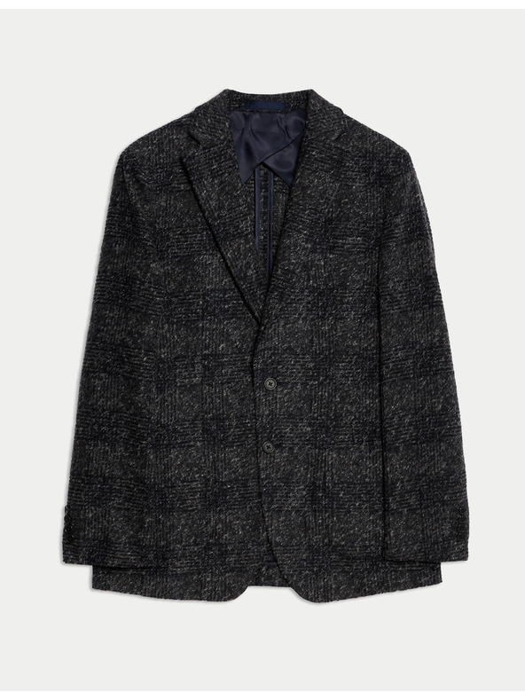 Marks & Spencer Kockovaný blejzer mierne projmutého strihu zo zmesi vlny Marks & Spencer námorná modrá