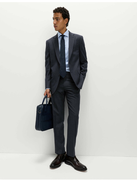 Marks & Spencer Oblekové nohavice s elastanom a tenkými prúžkami, klasický strih Marks & Spencer námorná modrá