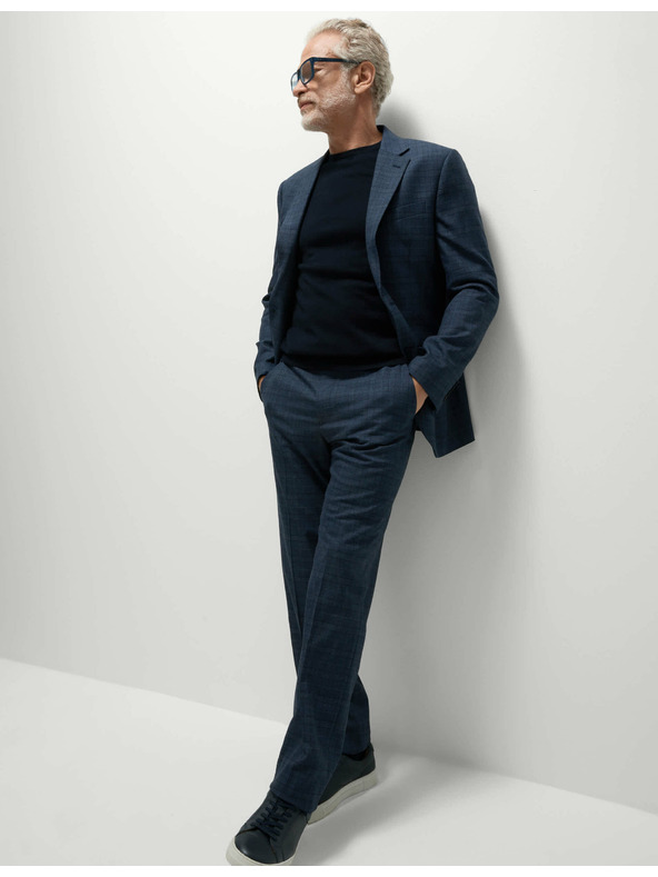 Marks & Spencer Kockované oblekové nohavice s elastanom, klasický strih Marks & Spencer námorná modrá