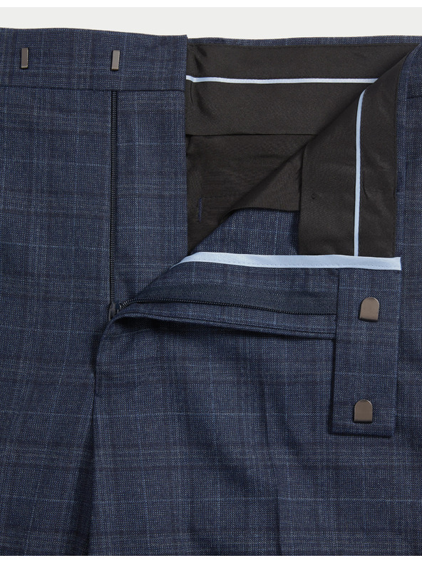 Marks & Spencer Kockované oblekové nohavice s elastanom, klasický strih Marks & Spencer námorná modrá