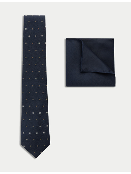 Marks & Spencer Sada: kravata s geometrickým vzorom a vreckovka do saka Marks & Spencer námorná modrá