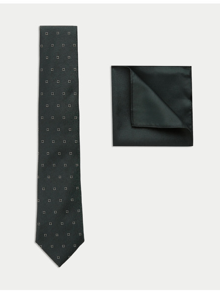 Marks & Spencer Sada: kravata s geometrickým vzorom a vreckovka do saka Marks & Spencer zelená