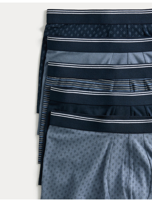 Marks & Spencer Bokové bavlnené strečové trenky s technológiou Cool & Fresh™, 5 ks Marks & Spencer modrá