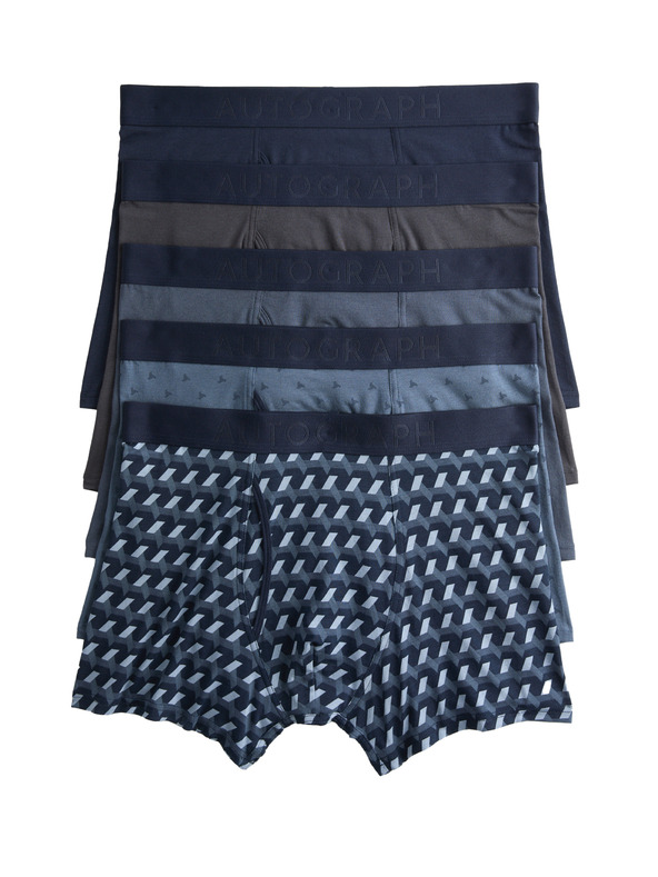 Marks & Spencer Trenky zo zmesi bavlny Supima® a modalu s geometrickými tvarmi, 5 ks Marks & Spencer modrá