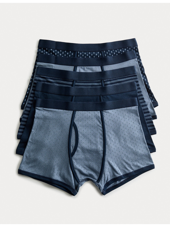 Marks & Spencer Trenírky z bavlny s elastanom a geometrickým vzorom, 5 ks Marks & Spencer modrá