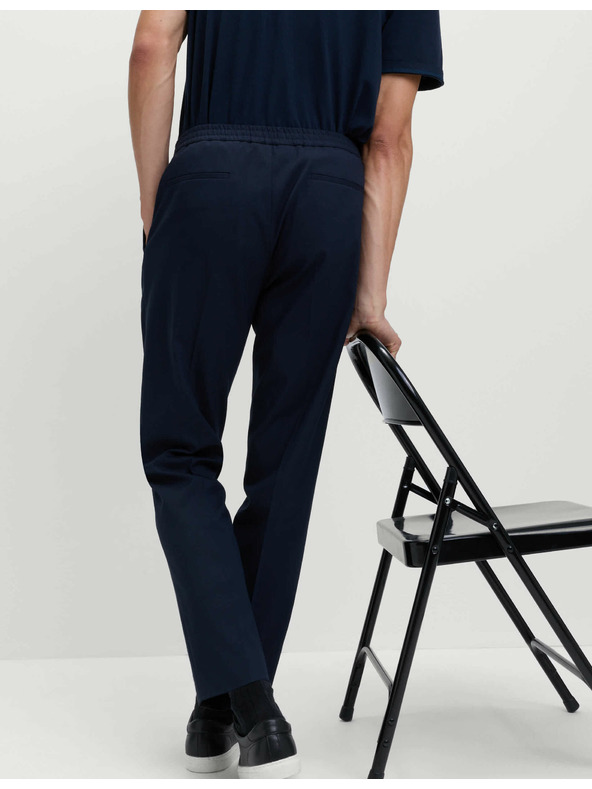 Marks & Spencer Elegantné nohavice s elastickým pásom z bavlnenej zmesi Marks & Spencer námorná modrá