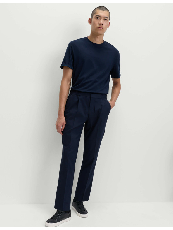Marks & Spencer Elegantné nohavice s elastickým pásom z bavlnenej zmesi Marks & Spencer námorná modrá
