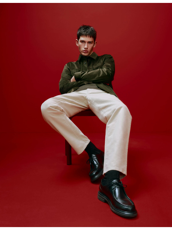 Marks & Spencer Talianske menčestrové nohavice rovného strihu, 5 vreciek Marks & Spencer béžová