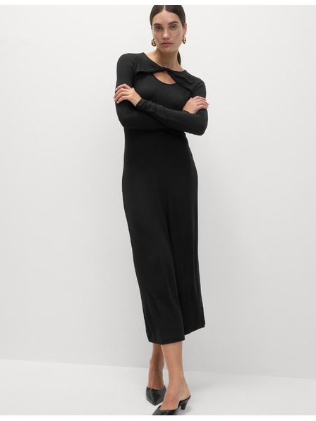 Marks & Spencer Žerzejové rebrované midi šaty stĺpového strihu Marks & Spencer čierna