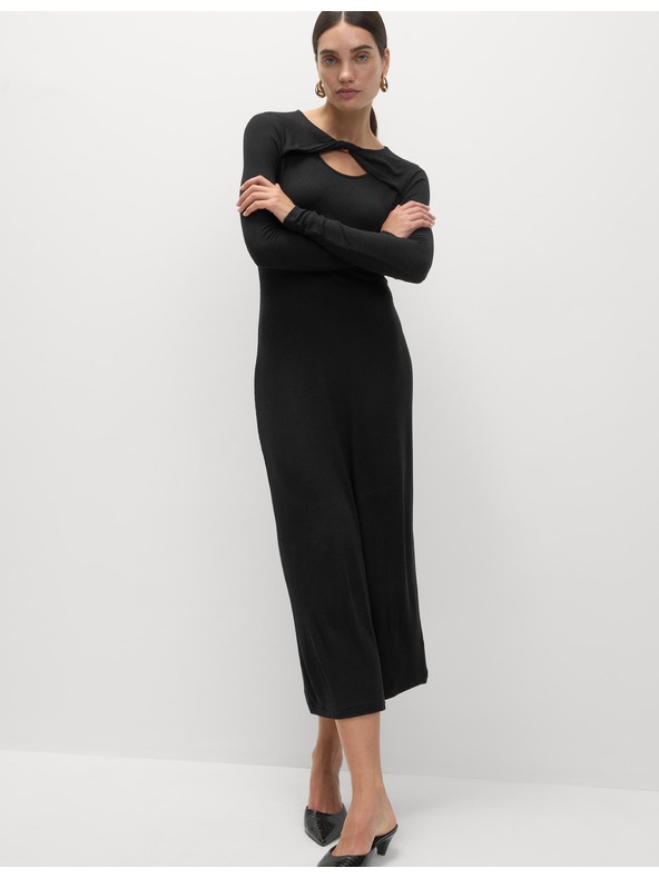 Marks & Spencer Žerzejové rebrované midi šaty stĺpového strihu Marks & Spencer čierna