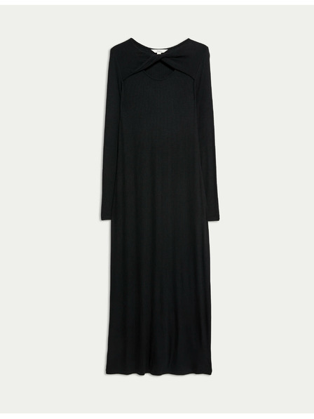 Marks & Spencer Žerzejové rebrované midi šaty stĺpového strihu Marks & Spencer čierna