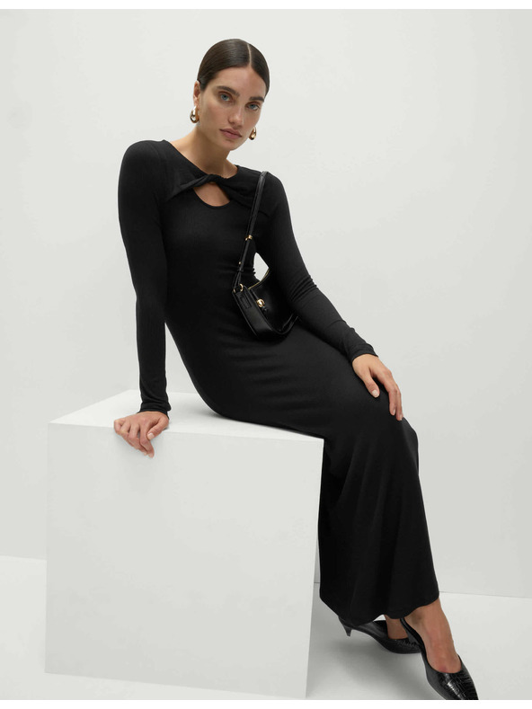 Marks & Spencer Žerzejové rebrované midi šaty stĺpového strihu Marks & Spencer čierna