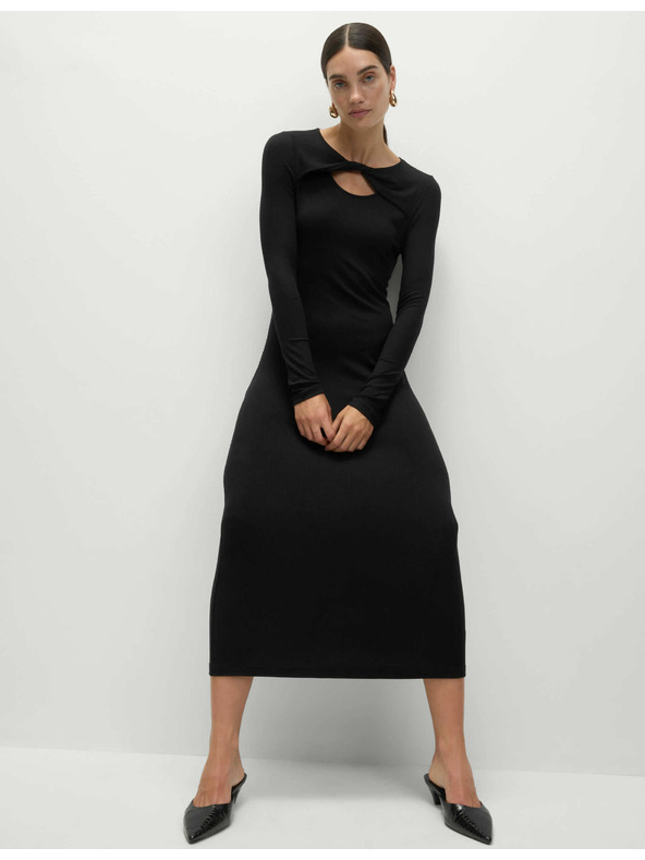 Marks & Spencer Žerzejové rebrované midi šaty stĺpového strihu Marks & Spencer čierna