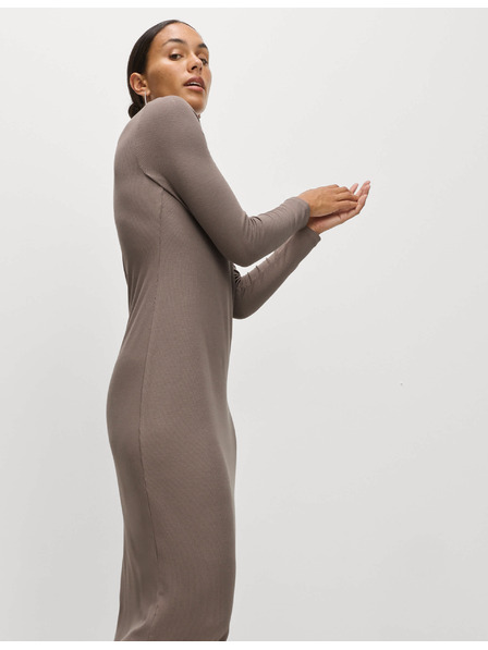 Marks & Spencer Žerzejové rebrované midi šaty stĺpového strihu Marks & Spencer hnedá