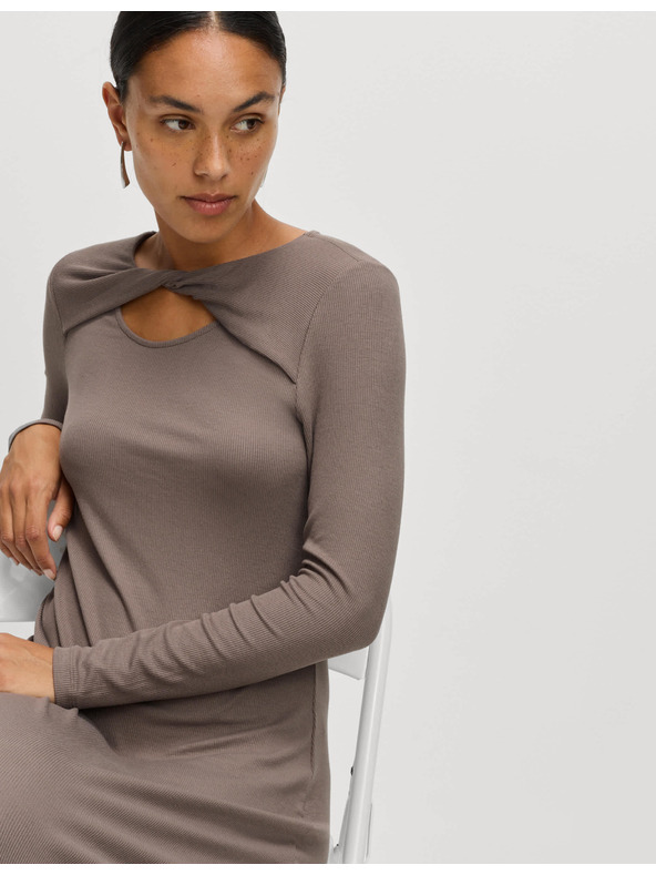 Marks & Spencer Žerzejové rebrované midi šaty stĺpového strihu Marks & Spencer hnedá