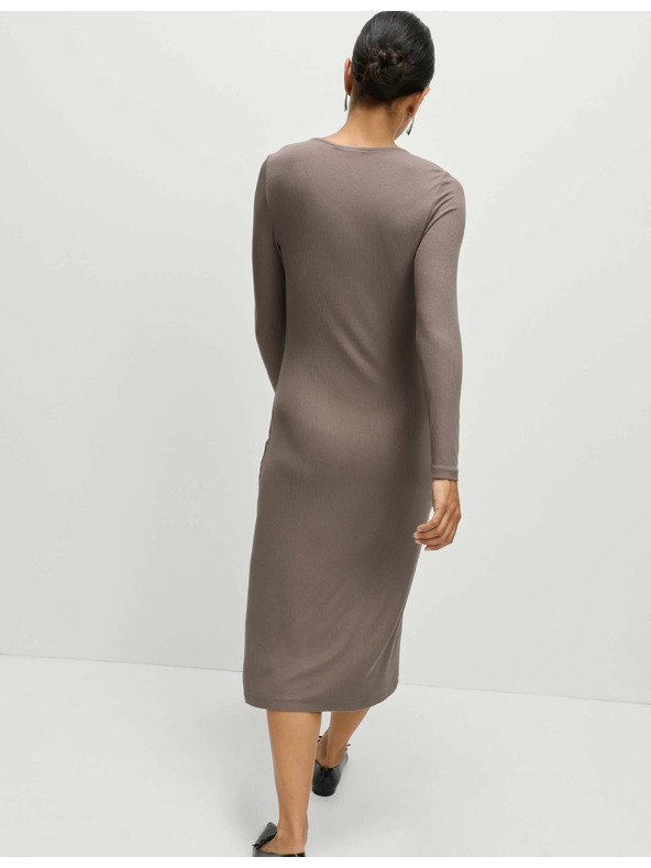 Marks & Spencer Žerzejové rebrované midi šaty stĺpového strihu Marks & Spencer hnedá