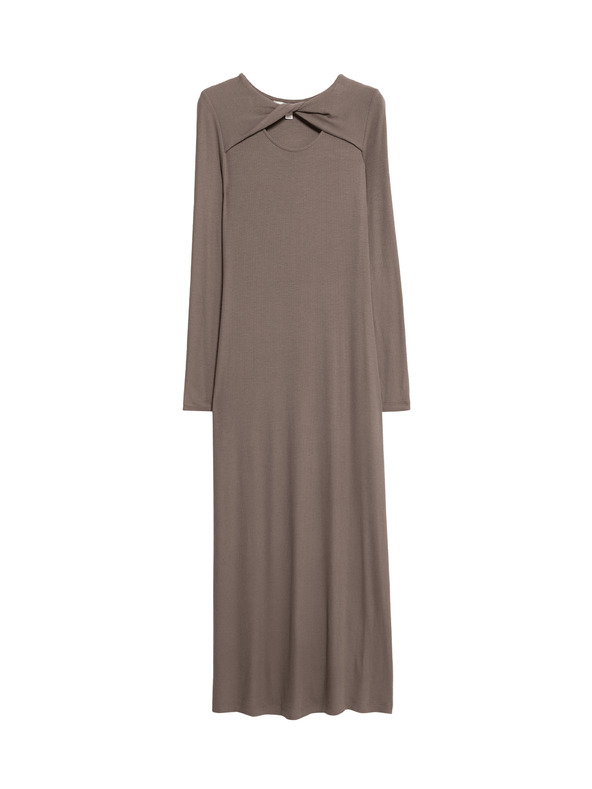 Marks & Spencer Žerzejové rebrované midi šaty stĺpového strihu Marks & Spencer hnedá