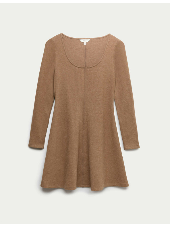Marks & Spencer Pohodlné mini šaty s guľatým výstrihom zo žerzeja Marks & Spencer hnedá