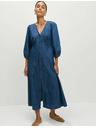 Marks & Spencer Džínsové neformálne midi šaty s výstrihom do V, zvýrazneným pásom a viazačkou Marks & Spencer námorná modrá