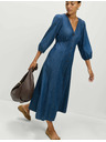 Marks & Spencer Džínsové neformálne midi šaty s výstrihom do V, zvýrazneným pásom a viazačkou Marks & Spencer námorná modrá