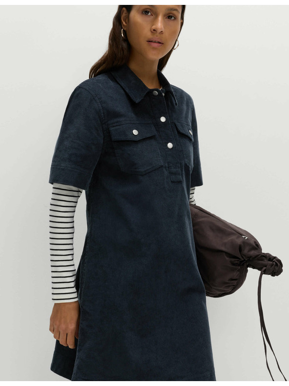 Marks & Spencer Košeľové mini šaty s golierom a vysokým podielom bavlny Marks & Spencer námorná modrá