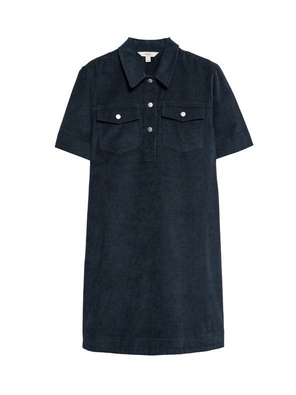 Marks & Spencer Košeľové mini šaty s golierom a vysokým podielom bavlny Marks & Spencer námorná modrá