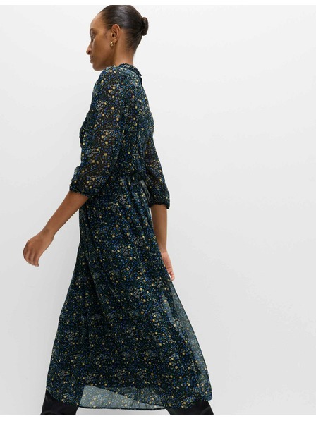 Marks & Spencer Kvetované nabierané midaxi šaty so zvýrazneným pásom a riasením Marks & Spencer čierna