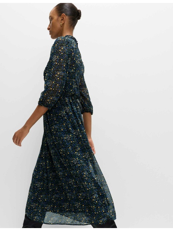 Marks & Spencer Kvetované nabierané midaxi šaty so zvýrazneným pásom a riasením Marks & Spencer čierna