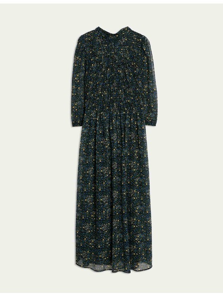 Marks & Spencer Kvetované nabierané midaxi šaty so zvýrazneným pásom a riasením Marks & Spencer čierna