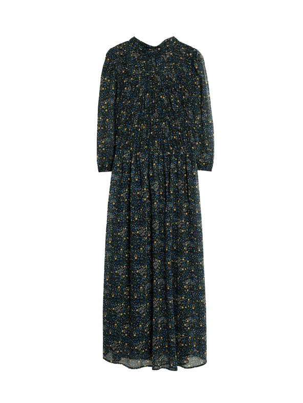 Marks & Spencer Kvetované nabierané midaxi šaty so zvýrazneným pásom a riasením Marks & Spencer čierna