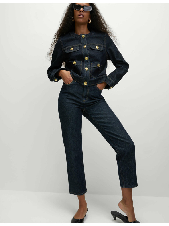 Marks & Spencer Zapínacia džínsová bunda bez goliera Marks & Spencer námorná modrá