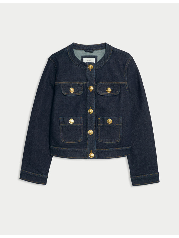 Marks & Spencer Zapínacia džínsová bunda bez goliera Marks & Spencer námorná modrá