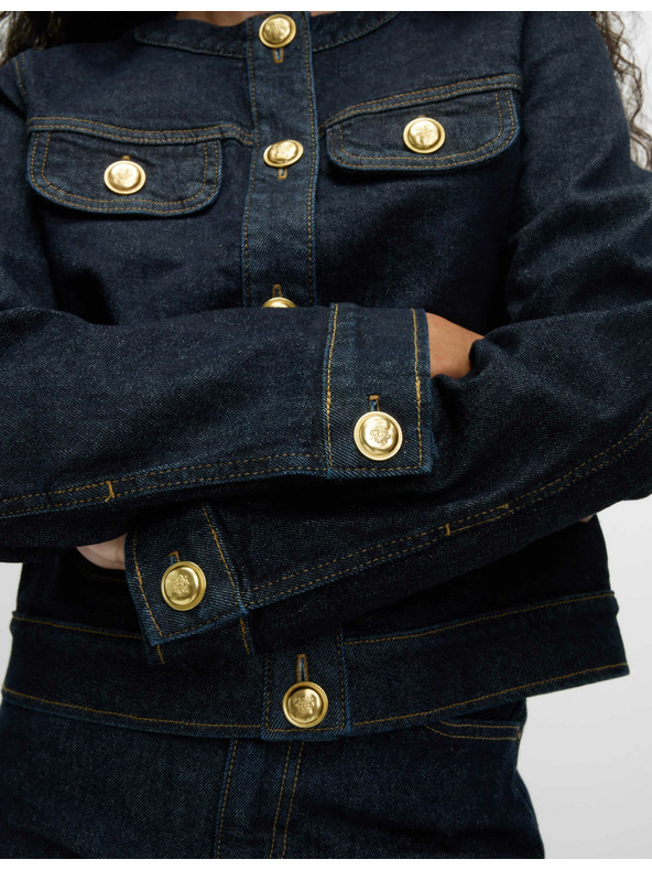 Marks & Spencer Zapínacia džínsová bunda bez goliera Marks & Spencer námorná modrá