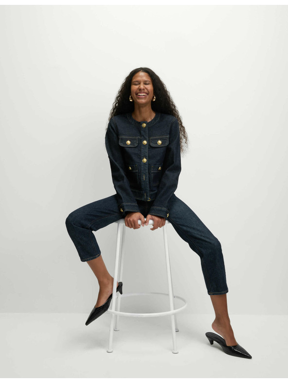 Marks & Spencer Zapínacia džínsová bunda bez goliera Marks & Spencer námorná modrá