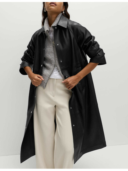 Marks & Spencer Dlhý kabát z umelej kože s golierom Marks & Spencer čierna