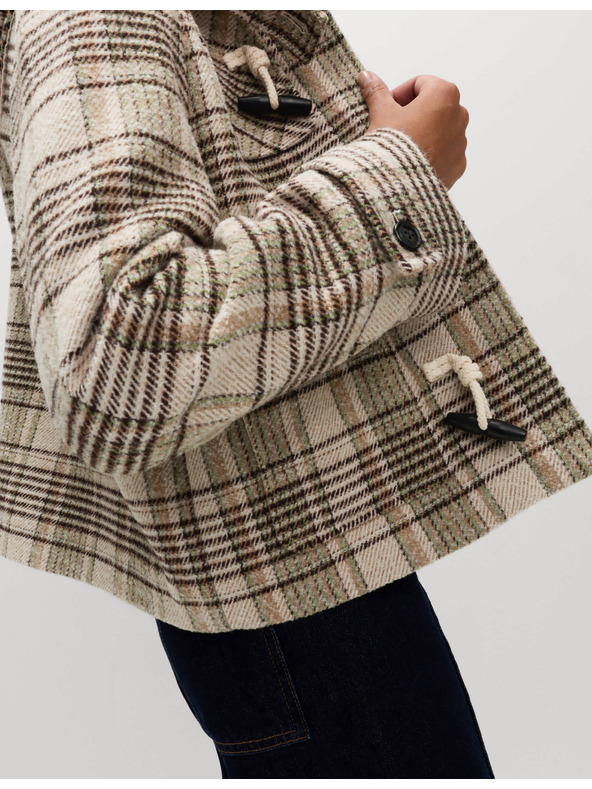 Marks & Spencer Kockovaný kabát s kapucňou a vlnou Marks & Spencer béžová