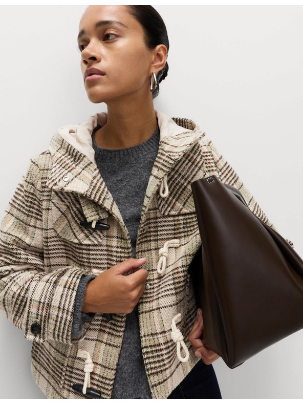 Marks & Spencer Kockovaný kabát s kapucňou a vlnou Marks & Spencer béžová