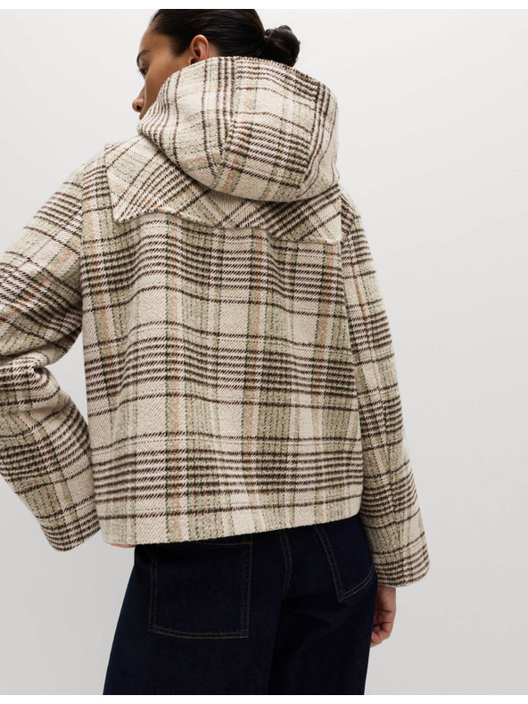 Marks & Spencer Kockovaný kabát s kapucňou a vlnou Marks & Spencer béžová