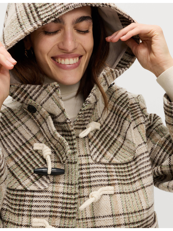 Marks & Spencer Kockovaný kabát s kapucňou a vlnou Marks & Spencer béžová