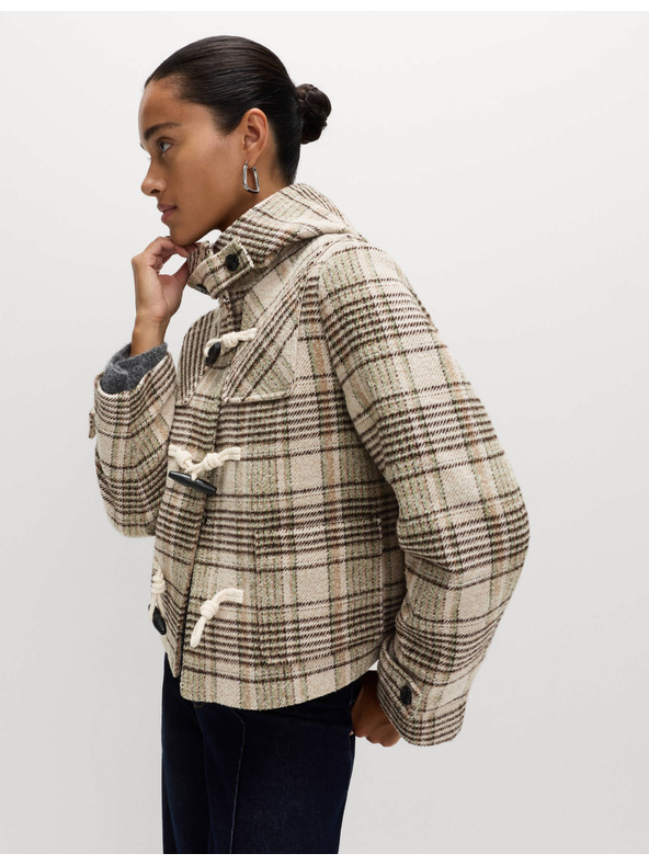 Marks & Spencer Kockovaný kabát s kapucňou a vlnou Marks & Spencer béžová