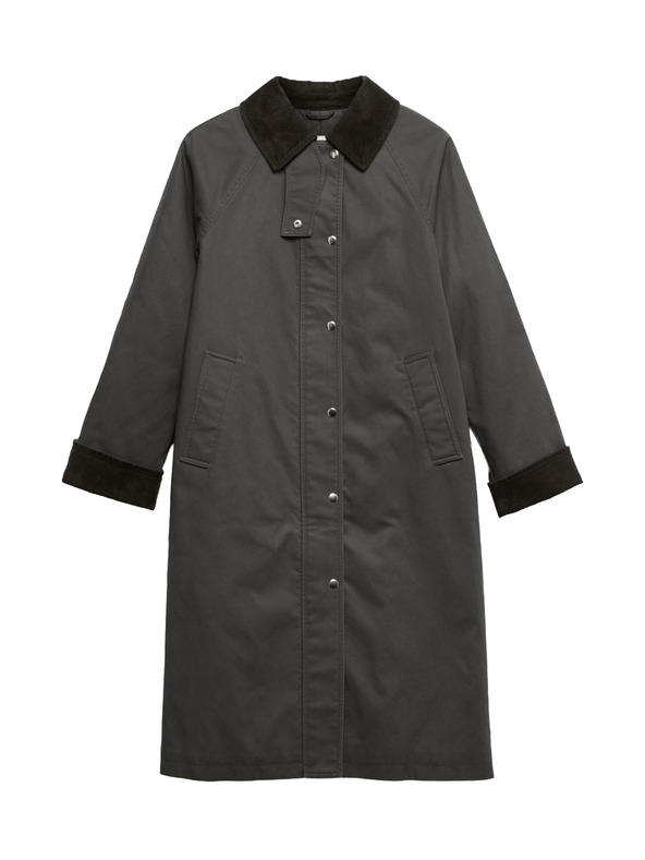 Marks & Spencer Praktický podlhovastý kabát s golierom a vysokým podielom bavlny Marks & Spencer sivá