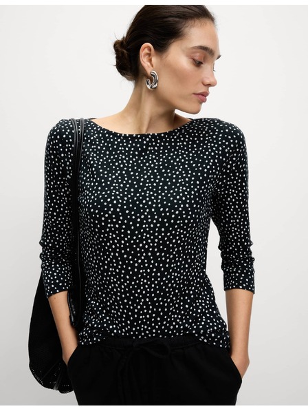 Marks & Spencer Top z čistej bavlny s lodičkovým výstrihom a potlačou, priliehavý strih Marks & Spencer čierna