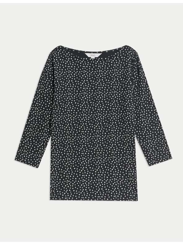 Marks & Spencer Top z čistej bavlny s lodičkovým výstrihom a potlačou, priliehavý strih Marks & Spencer čierna