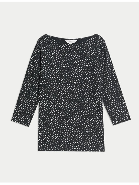 Marks & Spencer Top z čistej bavlny s lodičkovým výstrihom a potlačou, priliehavý strih Marks & Spencer čierna