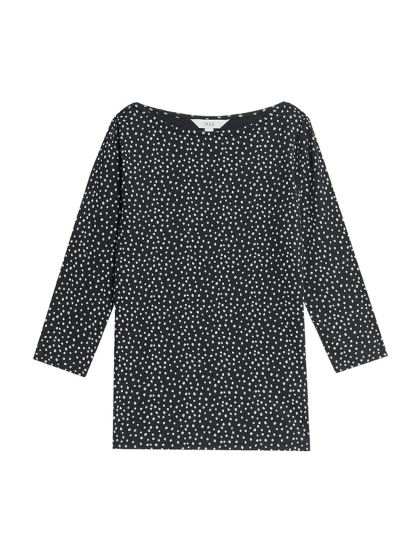 Marks & Spencer Top z čistej bavlny s lodičkovým výstrihom a potlačou, priliehavý strih Marks & Spencer čierna