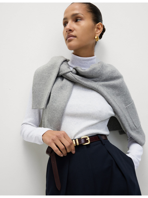 Marks & Spencer Žebrovaný top s vysokým golierom a vysokým podielom bavlny Marks & Spencer smotanová